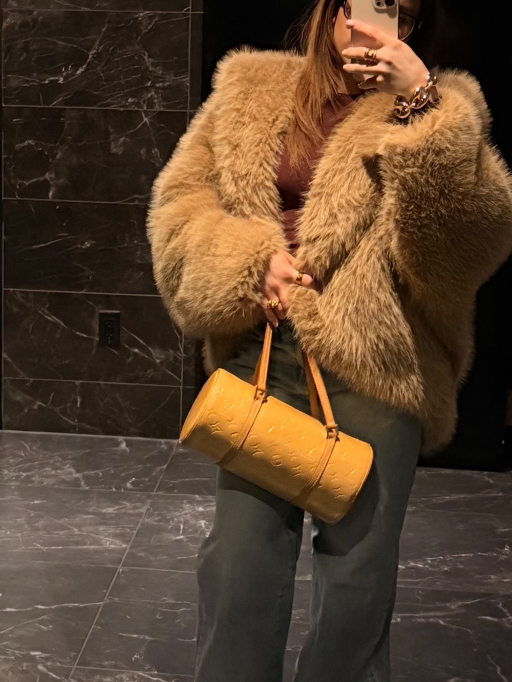 Louis Vuitton Mustard Yellow Vernis Barrel Shoulder Bag